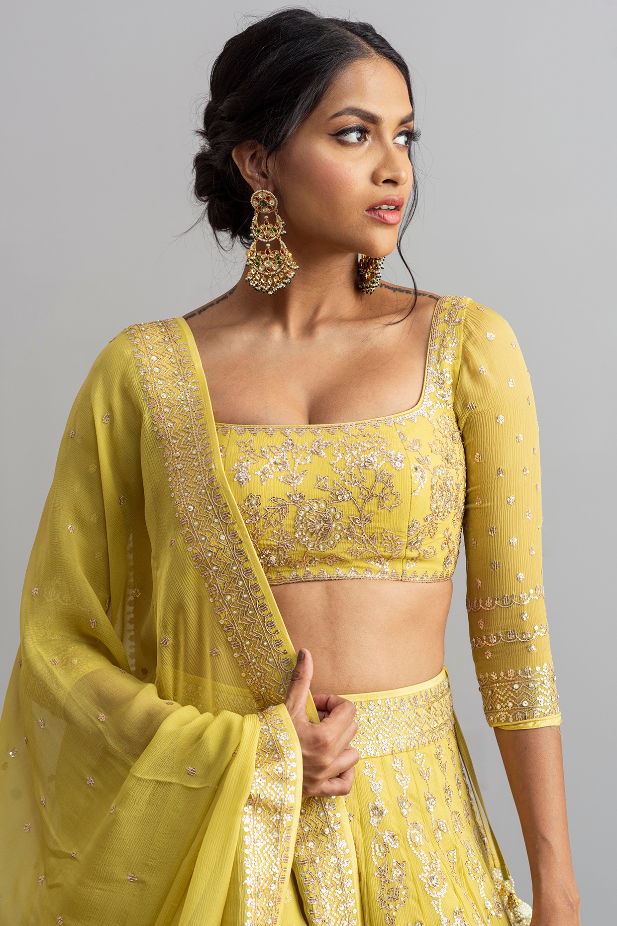Buy Banarasi Silk Engagement Lehenga in Yellow and Pink With Embroidered  Work by Saundaryam Fashions Online in India - Etsy