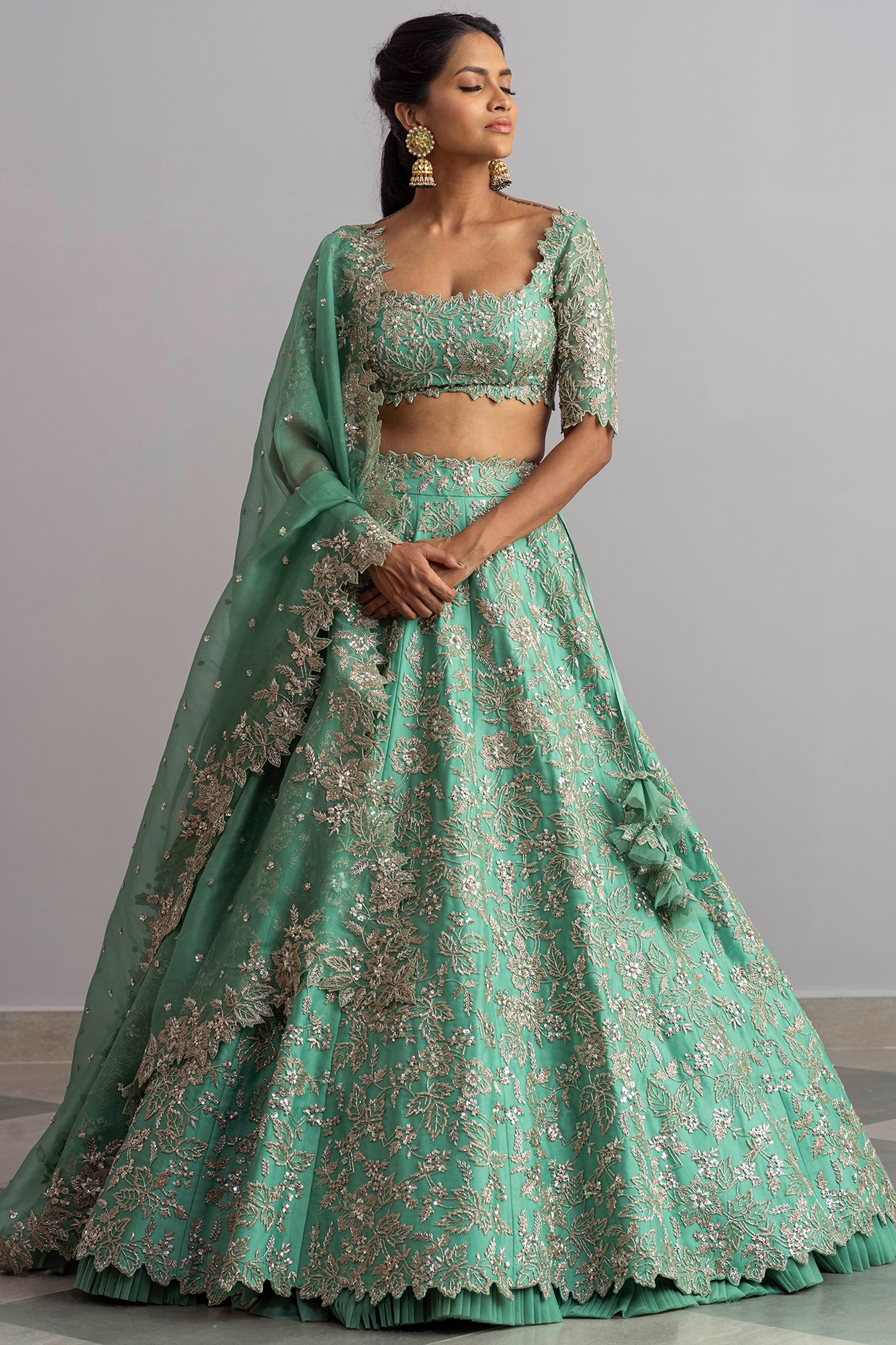 Buy Admiring Sea Green and Silver Sequins Lehenga and Blouse With Dupatta  At Shopgarb – Shopgarb Store