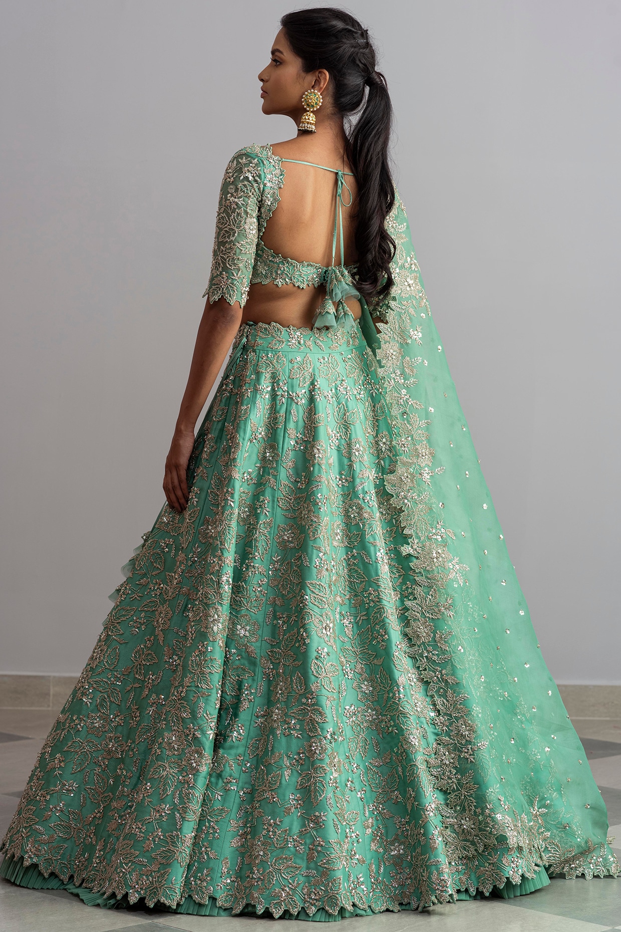 Sea Green Net Semi-Stitched Lehenga and Unstitched Blouse With Dupatta -  ShopGarb - 4083281
