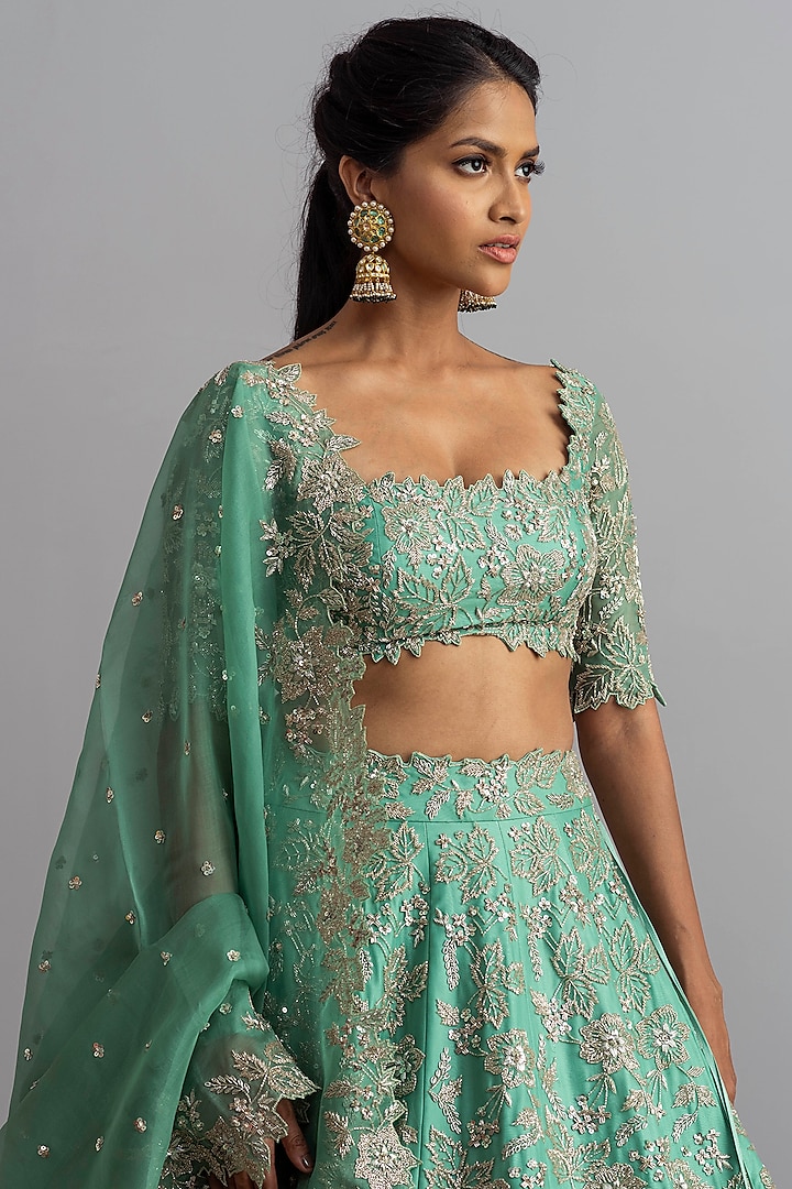 Sea Green Bridal Lehenga Set With Cutdana Work by Anushree Reddy at Pernia's Pop Up Shop