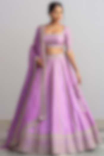 Lavender Raw Silk Bridal Lehenga Set With Temple Border by Anushree Reddy at Pernia's Pop Up Shop