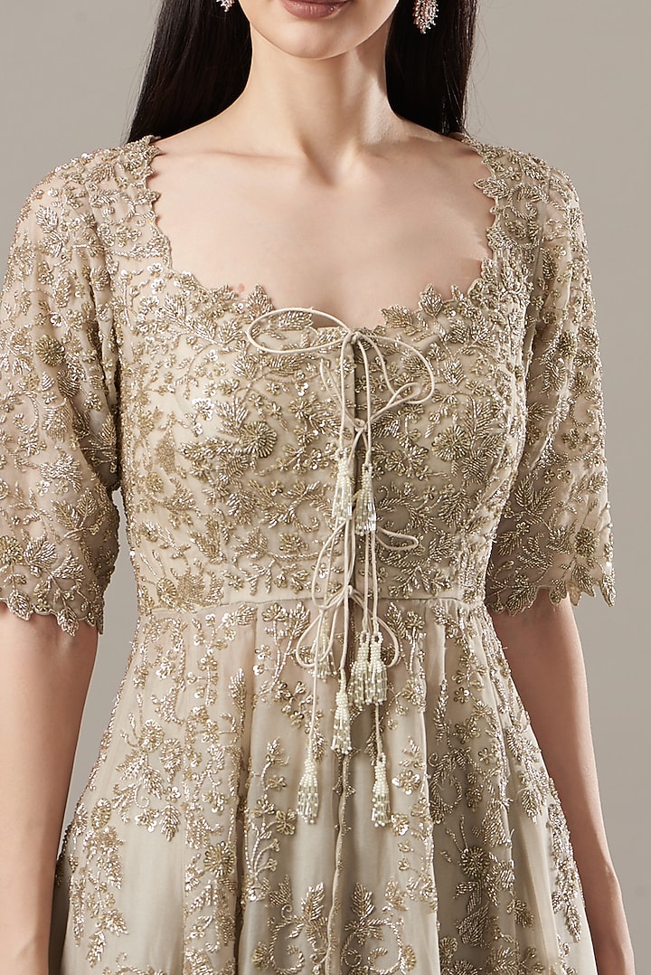 Gold Organza Embroidered Jacket Set by Anushree Reddy at Pernia's Pop Up Shop