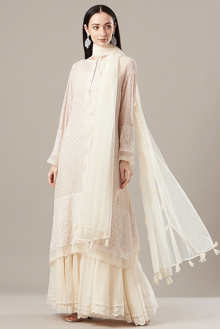 Ivory Chikankari Kurta Set by Anushree Reddy at Pernia's Pop Up Shop