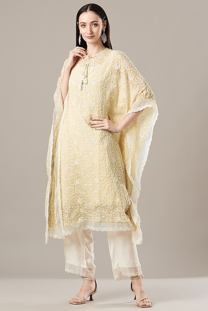 Yellow Georgette Kaftan Set by Anushree Reddy