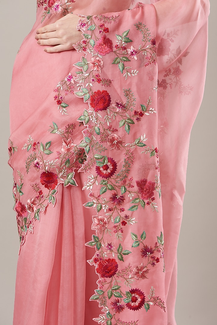 Pink Organza Embroidered Reception Saree Set by Anushree Reddy at Pernia's Pop Up Shop