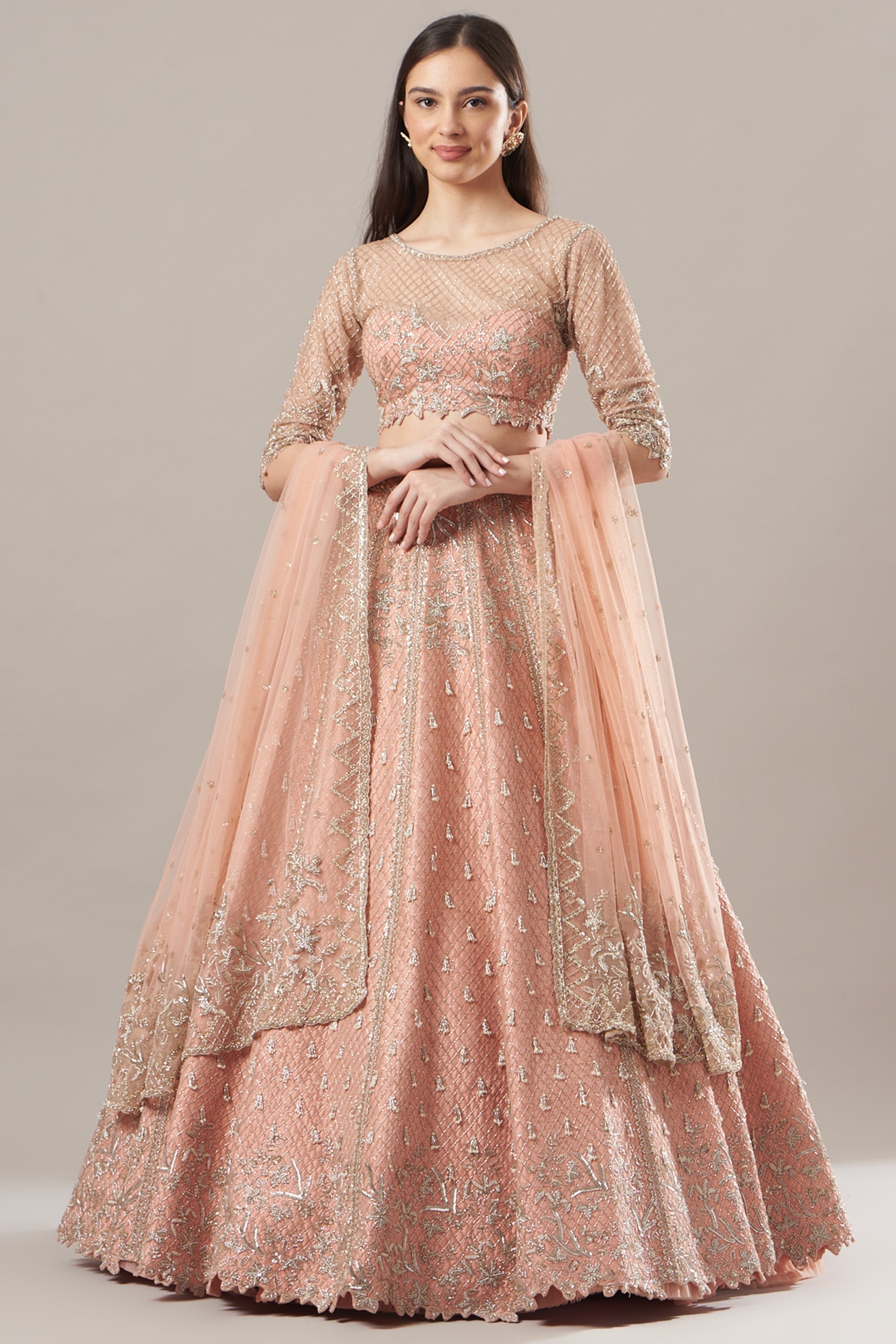 Ivory Organza Pearl & Cutdana Embroidered Lehenga Set Design by Anushree  Reddy at Pernia's Pop Up Shop 2024