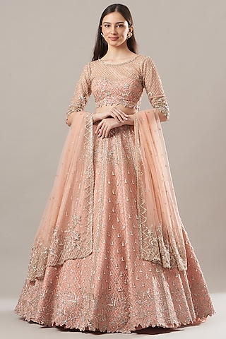 Blush Pink Embroidered Lehenga Set by Anushree Reddy