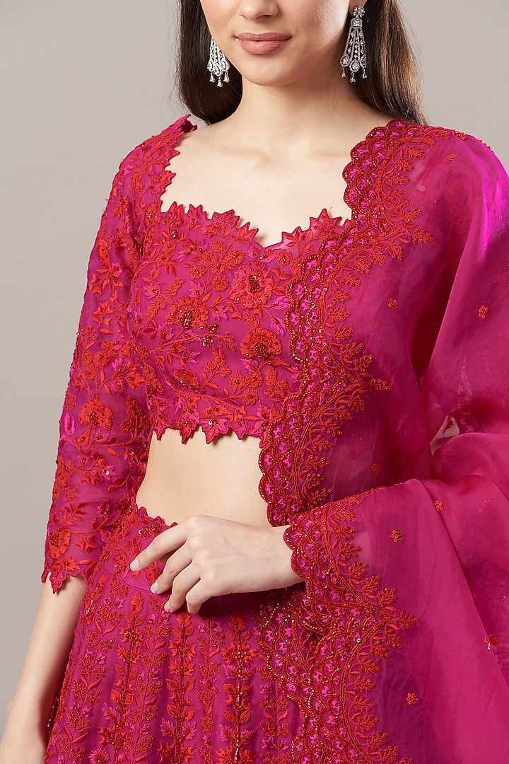 Red Organza Bridal Lehenga Set by Anushree Reddy at Pernia's Pop Up Shop