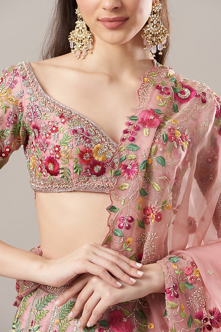 Blush Pink Embroidered Bridal Lehenga Set by Anushree Reddy at Pernia's Pop Up Shop