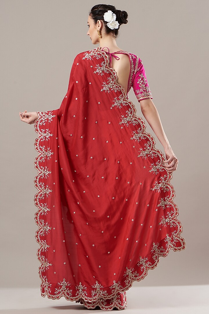 Red Embroidered Reception Saree Set by Anushree Reddy at Pernia's Pop Up Shop