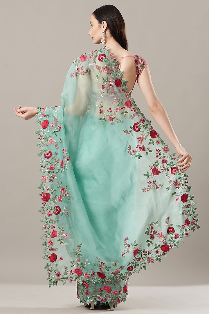Powder Blue Organza Reception Saree Set by Anushree Reddy at Pernia's Pop Up Shop
