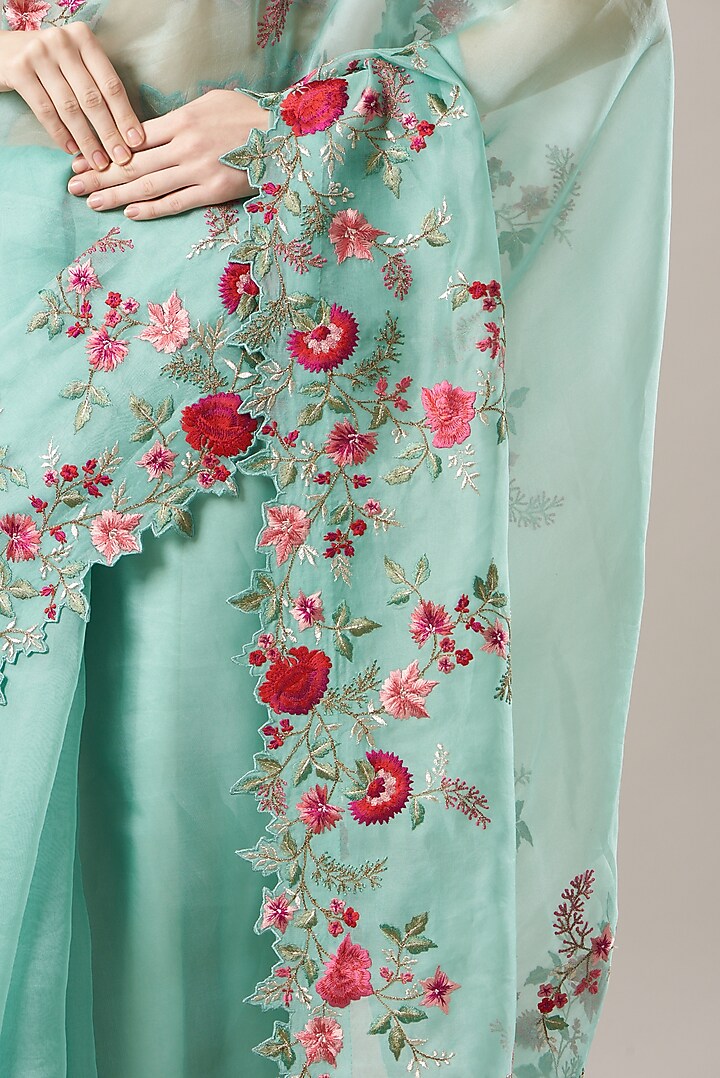 Powder Blue Organza Reception Saree Set by Anushree Reddy at Pernia's Pop Up Shop