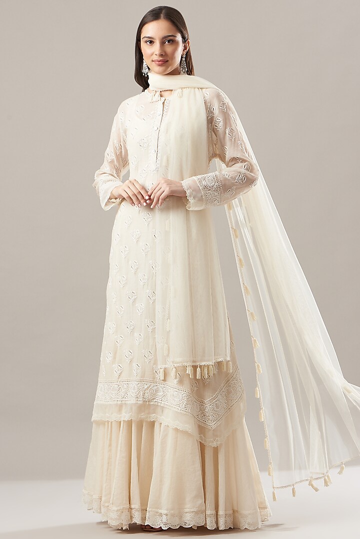 Ivory Chikankari Kurta Set by Anushree Reddy at Pernia's Pop Up Shop