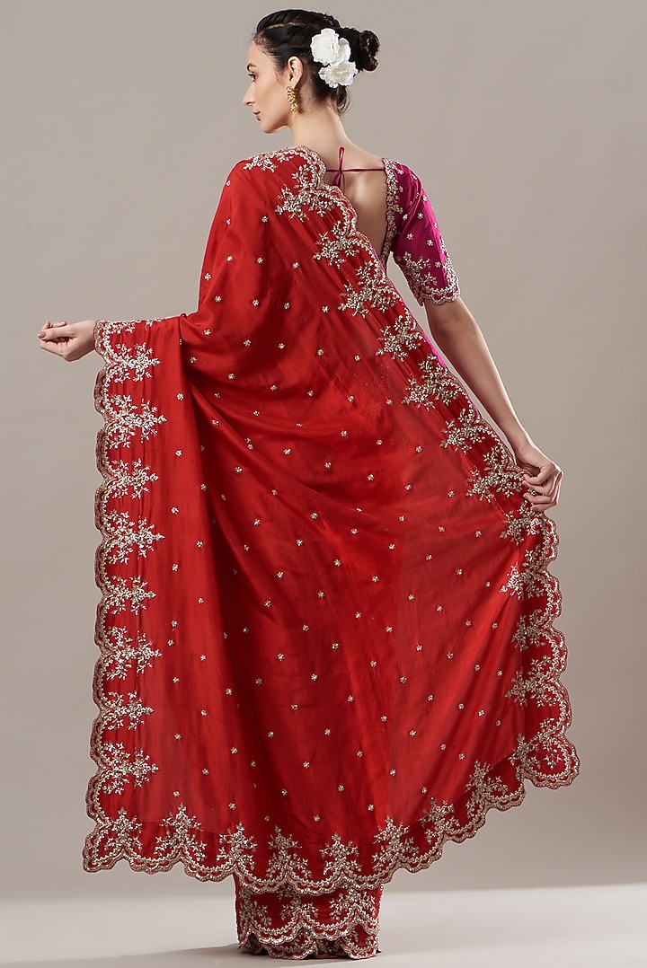 Maroon Embroidered Reception Saree Set by Anushree Reddy at Pernia's Pop Up Shop