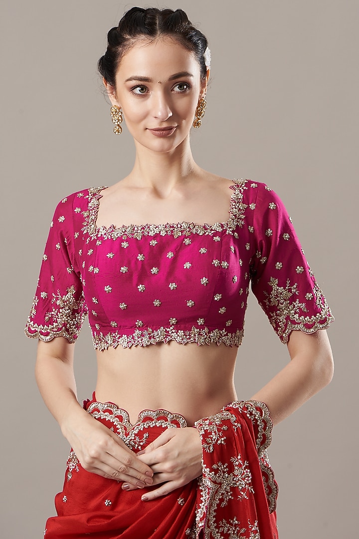 Maroon Embroidered Reception Saree Set by Anushree Reddy at Pernia's Pop Up Shop
