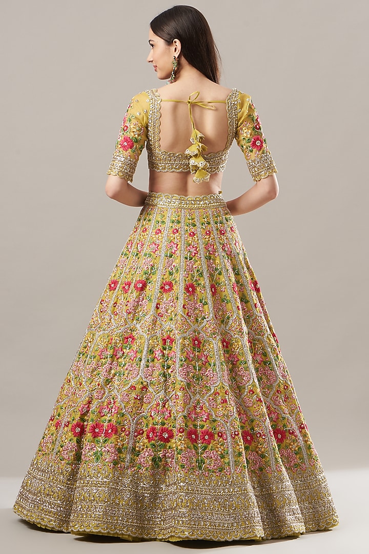 Yellow Embroidered Bridal Lehenga Set by Anushree Reddy at Pernia's Pop Up Shop