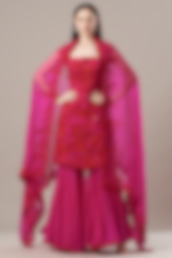 Red Crepe Bridal Sharara Set by Anushree Reddy at Pernia's Pop Up Shop