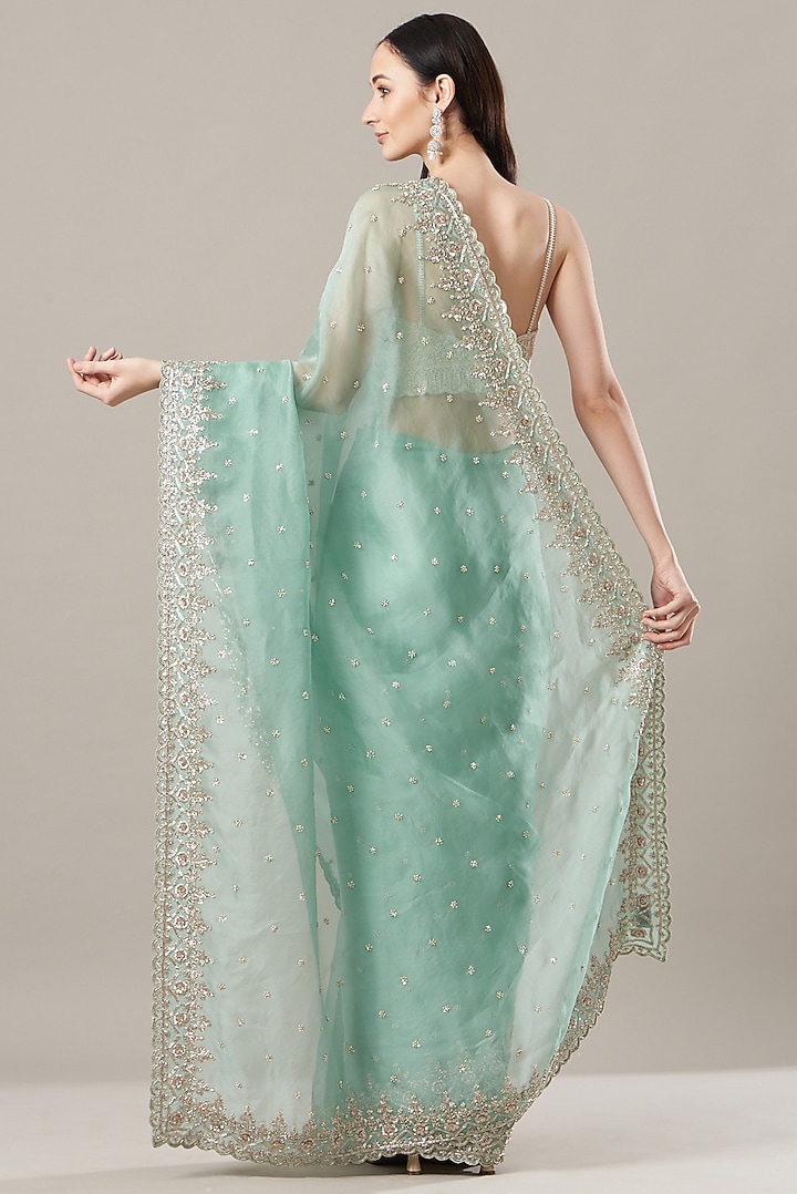 Powder Blue Organza Reception Saree Set by Anushree Reddy at Pernia's Pop Up Shop