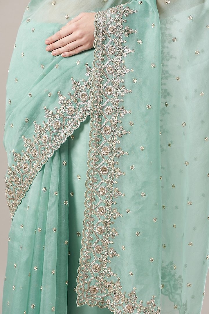 Powder Blue Organza Reception Saree Set by Anushree Reddy at Pernia's Pop Up Shop