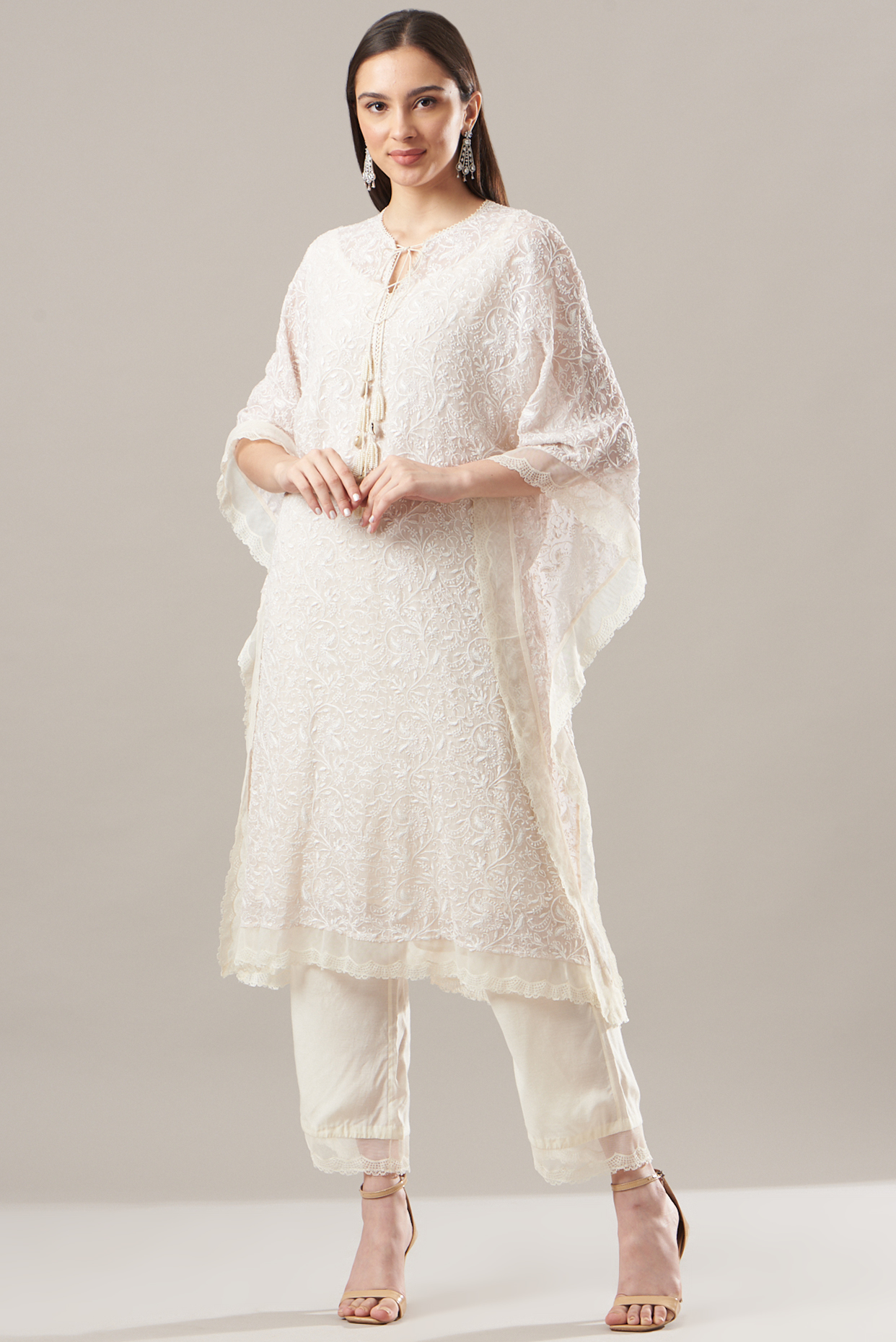 Ivory Georgette Kaftan Set by Anushree Reddy at Pernia's Pop Up Shop
