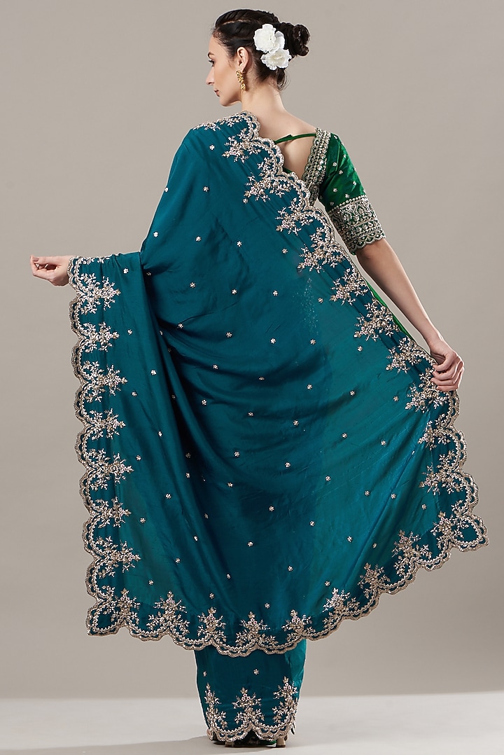 Midnight Blue Embroidered Reception Saree Set by Anushree Reddy at Pernia's Pop Up Shop