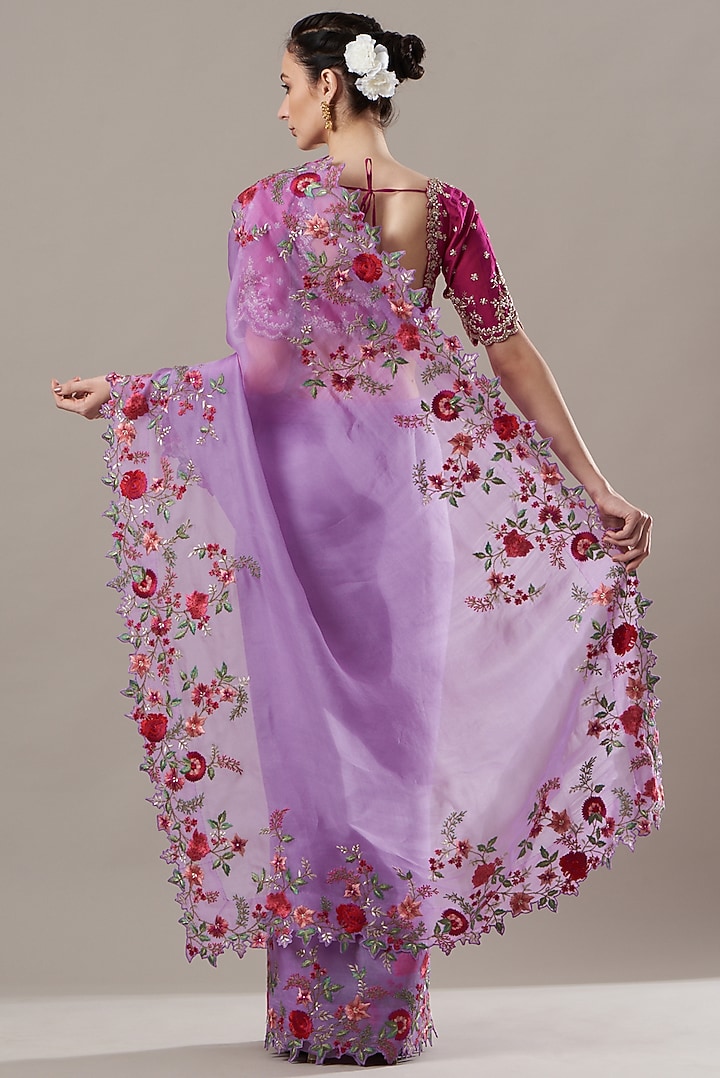 Lavender Organza Reception Saree Set by Anushree Reddy at Pernia's Pop Up Shop