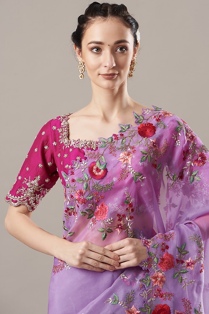 Lavender Organza Reception Saree Set by Anushree Reddy at Pernia's Pop Up Shop
