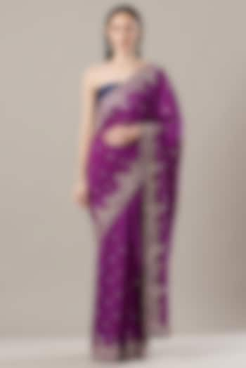 Purple Embroidered Saree Set by Anushree Reddy at Pernia's Pop Up Shop