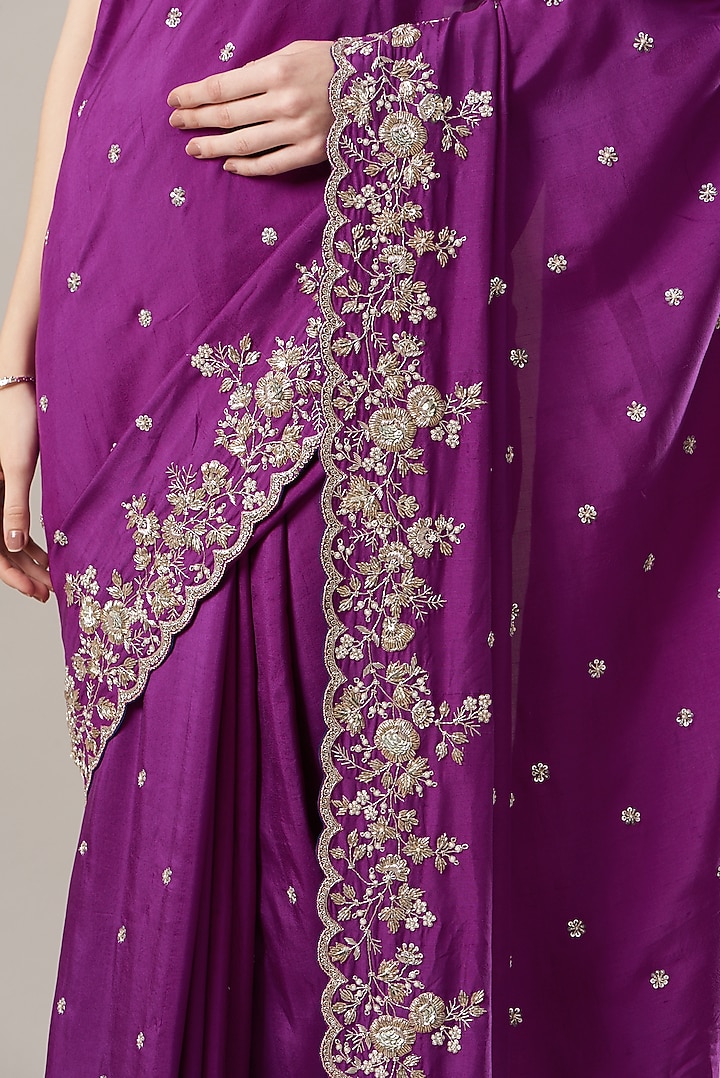 Purple Embroidered Reception Saree Set by Anushree Reddy at Pernia's Pop Up Shop