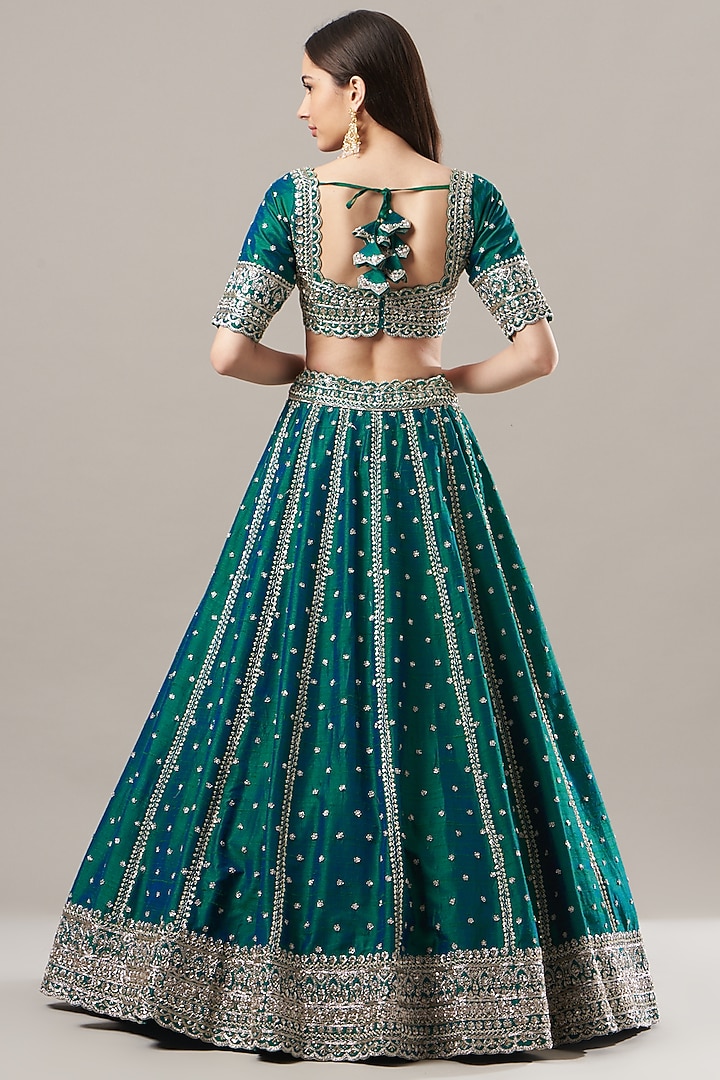 Green Embroidered Bridal Lehenga Set by Anushree Reddy at Pernia's Pop Up Shop