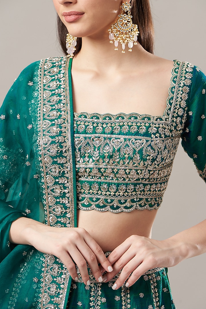 Green Embroidered Bridal Lehenga Set by Anushree Reddy at Pernia's Pop Up Shop