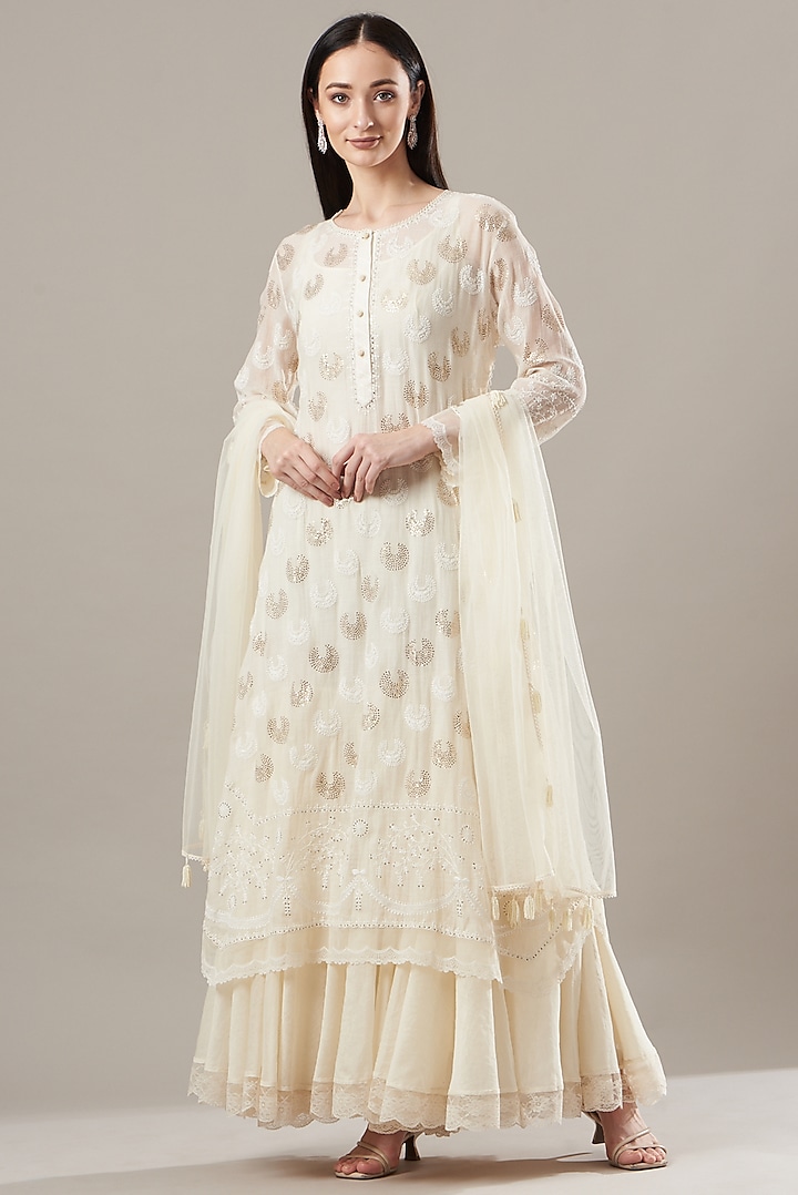 Ivory Chikankari Kurta Set by Anushree Reddy at Pernia's Pop Up Shop