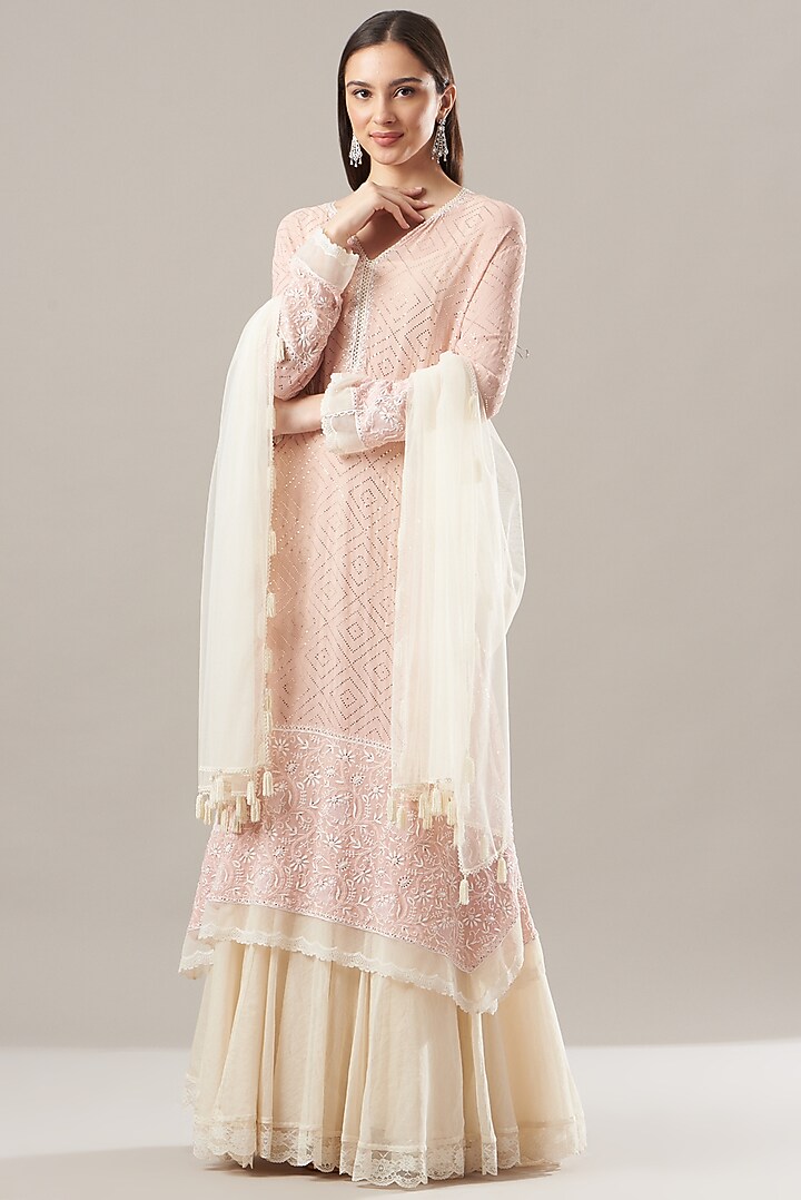 Blush Pink Chikankari Kurta Set by Anushree Reddy at Pernia's Pop Up Shop