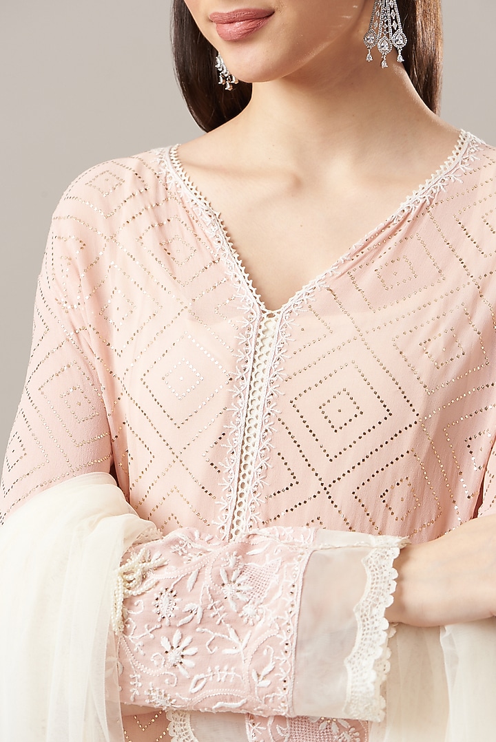 Blush Pink Chikankari Kurta Set by Anushree Reddy at Pernia's Pop Up Shop