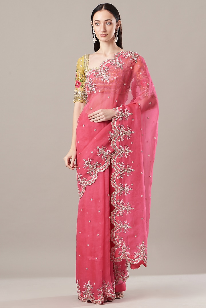 Pink Embroidered Saree Set by Anushree Reddy at Pernia's Pop Up Shop