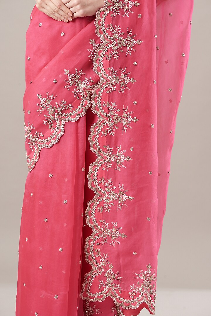 Pink Embroidered Reception Saree Set by Anushree Reddy at Pernia's Pop Up Shop