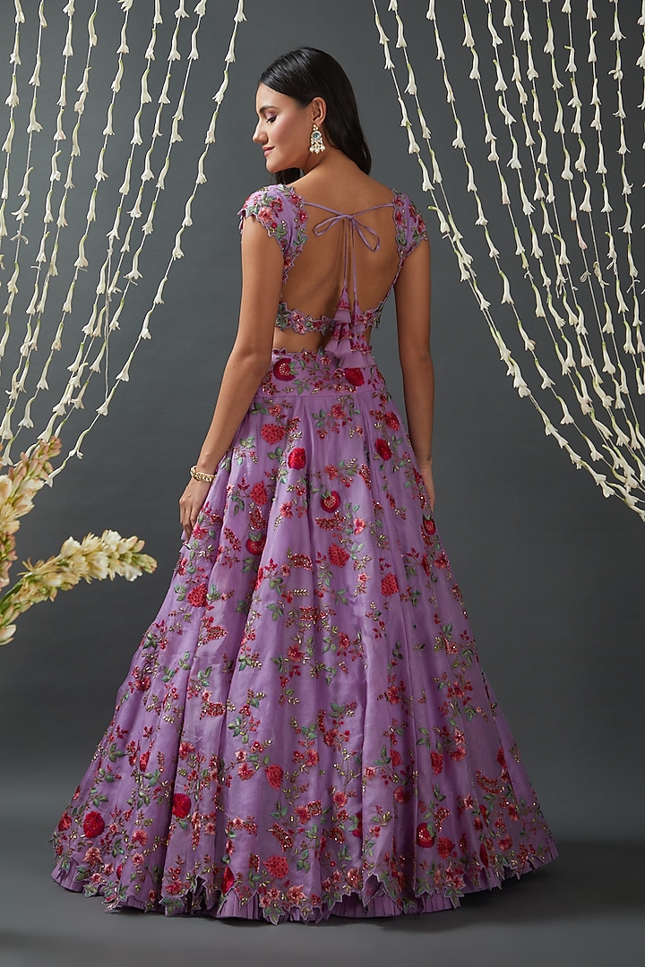 Lavender Embroidered Bridal Lehenga Set by Anushree Reddy at Pernia's Pop Up Shop