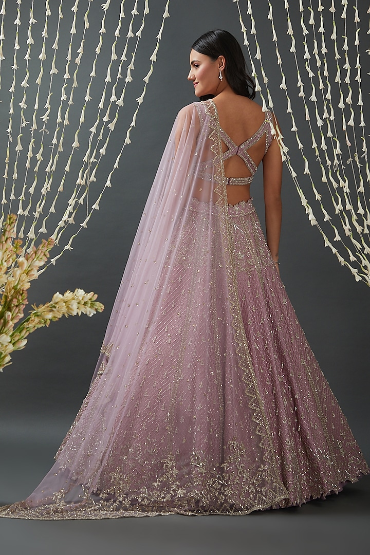 Lilac Embroidered Bridal Lehenga Set by Anushree Reddy at Pernia's Pop Up Shop