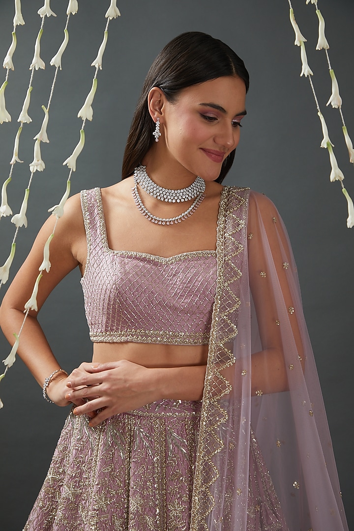 Lilac Embroidered Bridal Lehenga Set by Anushree Reddy at Pernia's Pop Up Shop