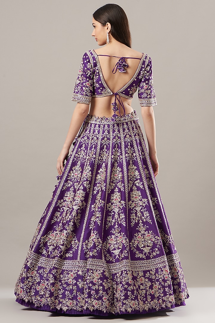 Purple Embroidered Bridal Lehenga Set by Anushree Reddy at Pernia's Pop Up Shop