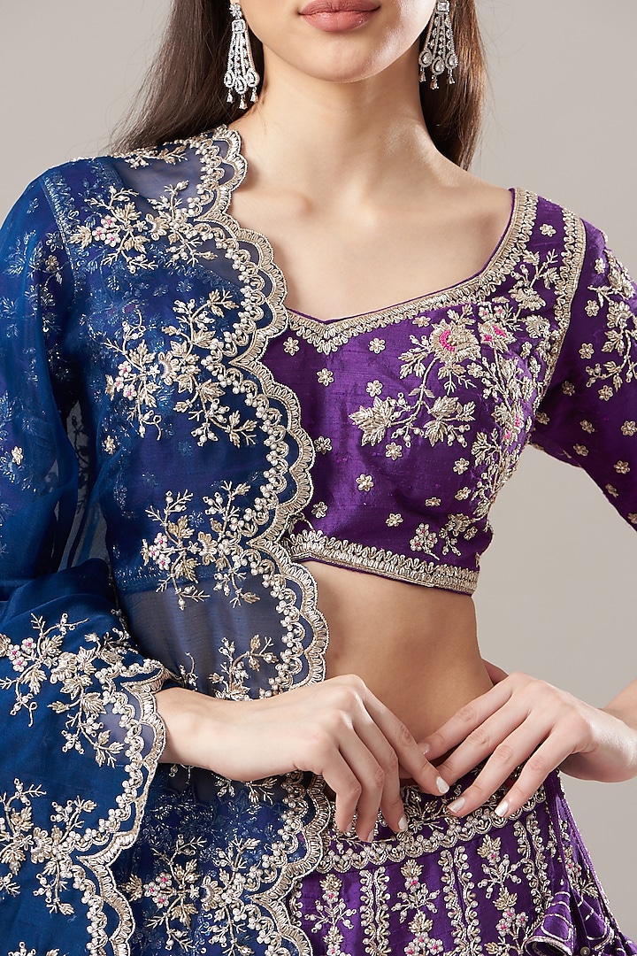 Purple Embroidered Bridal Lehenga Set by Anushree Reddy at Pernia's Pop Up Shop
