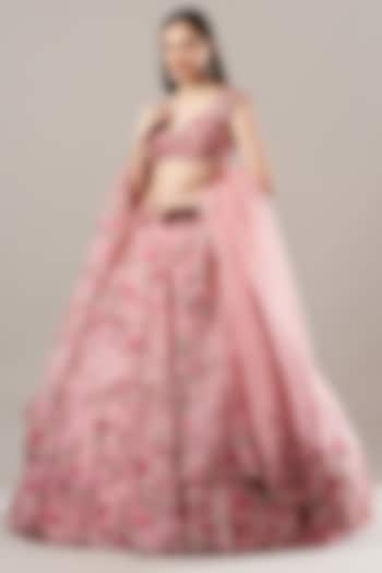 Pink Embroidered Bridal Lehenga Set by Anushree Reddy at Pernia's Pop Up Shop