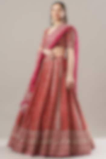 Red Embroidered Bridal Lehenga Set by Anushree Reddy at Pernia's Pop Up Shop