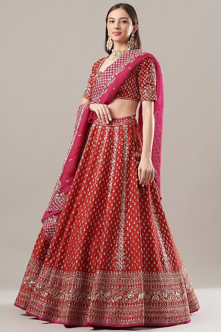 Red Embroidered Bridal Lehenga Set by Anushree Reddy at Pernia's Pop Up Shop