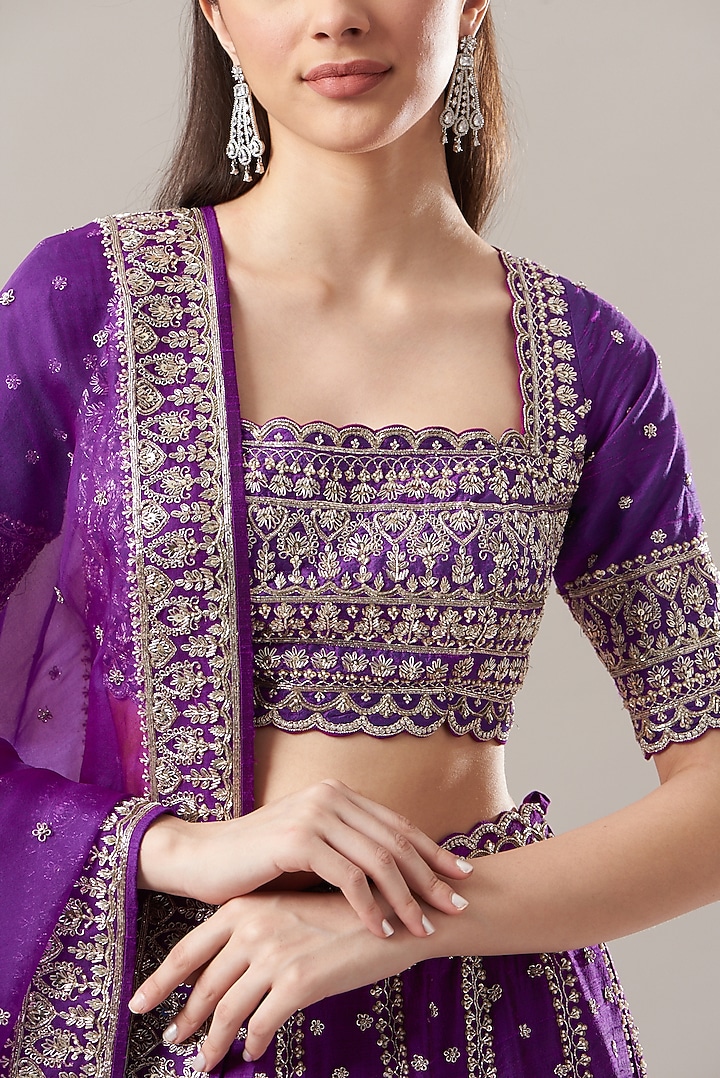 Purple Embroidered Bridal Lehenga Set by Anushree Reddy at Pernia's Pop Up Shop