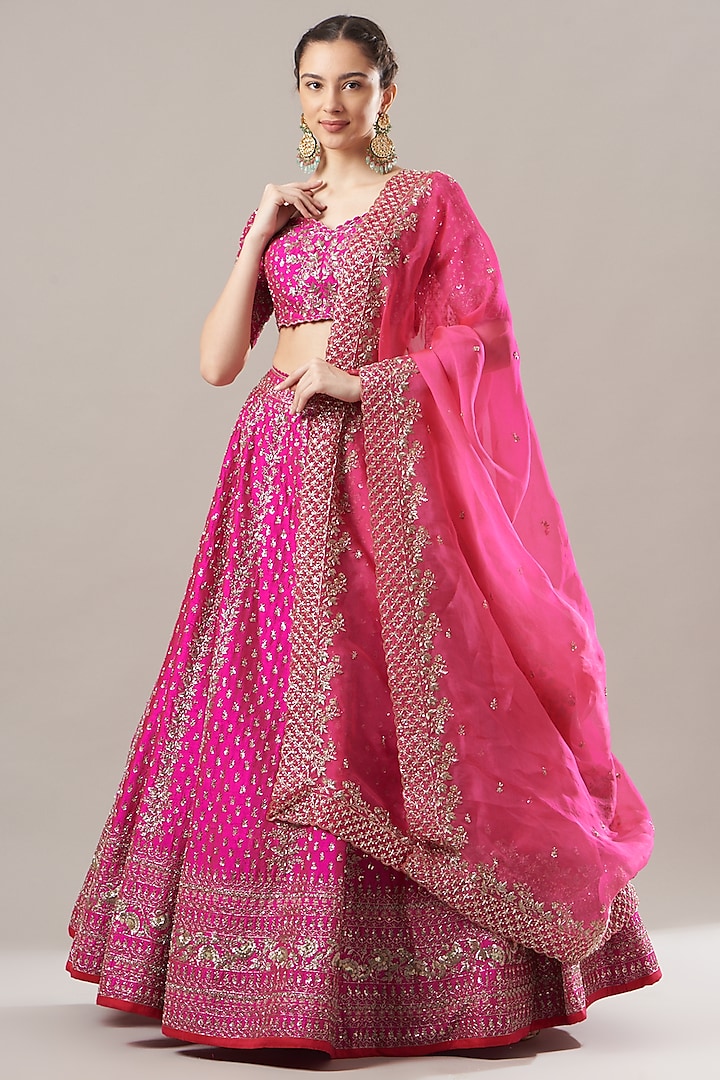 Pink Embroidered Lehenga Set by Anushree Reddy