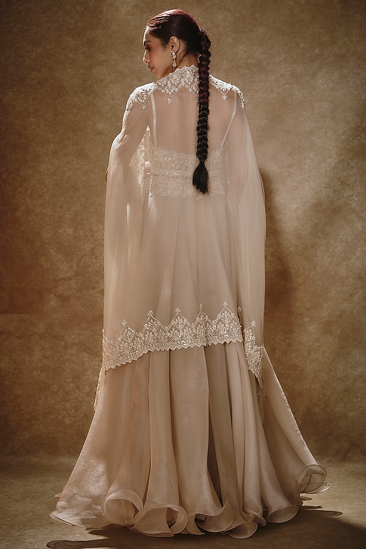 Ivory Organza Cape Set by Anushree Reddy at Pernia's Pop Up Shop