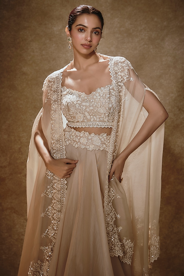 Ivory Organza Cape Set by Anushree Reddy at Pernia's Pop Up Shop