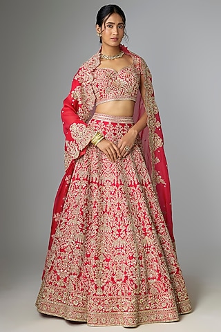 Shop Golden Lehenga With Red Dupatta for Women Online from India's Luxury  Designers 2026