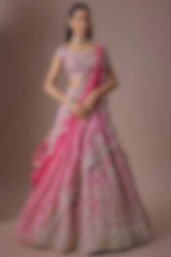 Pink Ombre Organza Embroidered Bridal Lehenga Set by Anushree Reddy at Pernia's Pop Up Shop